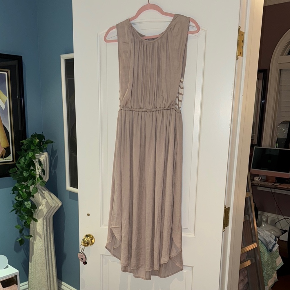 Dolan Tan Cream Asymmetrical High-Low Sundress